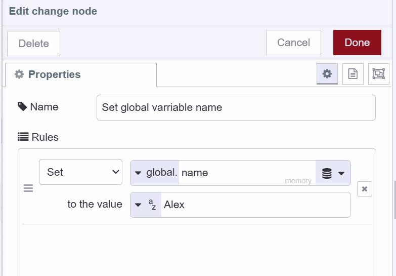 Screenshot showing how to set global variable using the change node "Screenshot showing how to set global variable using the change node"